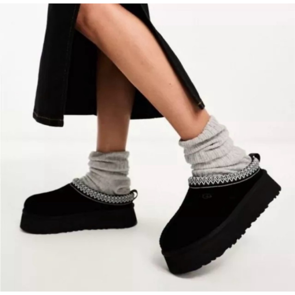 UGG Tazz Tasman Platform Black Suede Slip On Slipper Size US 8